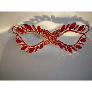 Red rhinestone mask, bridal mardi gras masquerade costume party ball prom mask